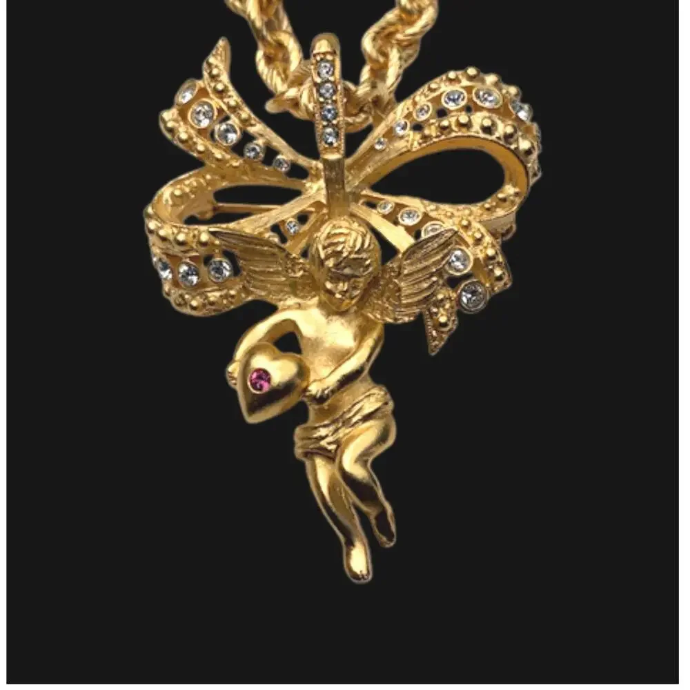 Vintage JBK Camrose & Kross Cherub Brooch Pendant Necklace